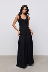 Cotton Mix Dropped Waist Maxi Dress