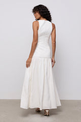 Linen Mix Dropped Waist Maxi Dress