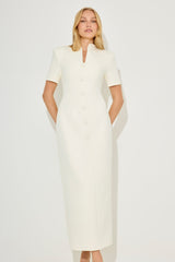 Cotton Mix Button Midi Dress