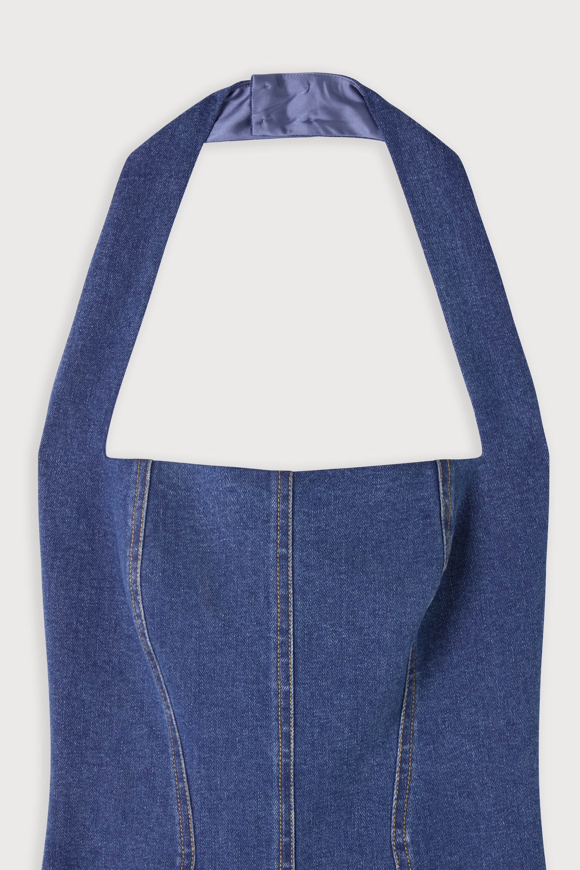 Cotton Mix Denim Halter Midi Dress