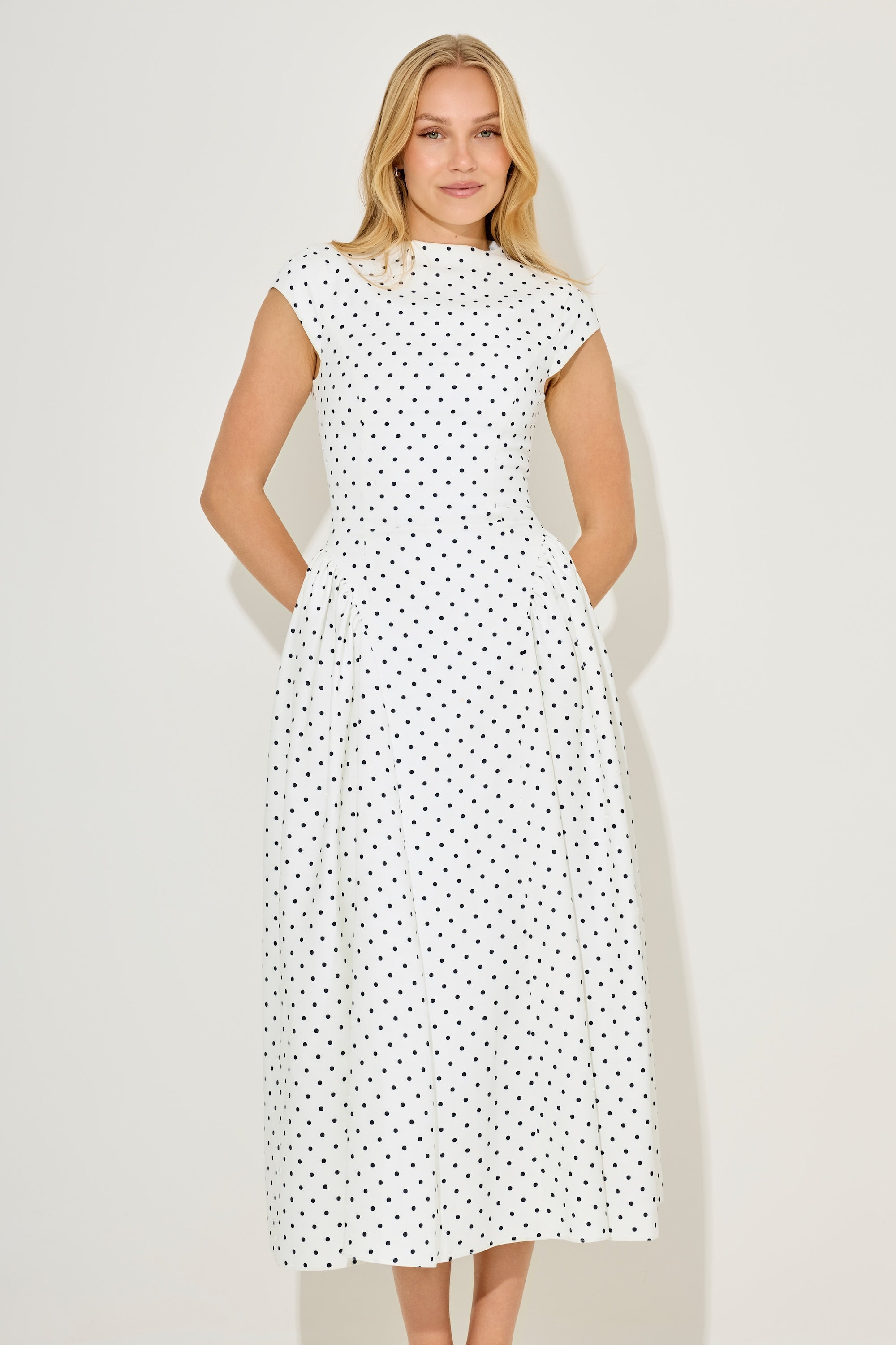 Cap Sleeve Gathered Midi Dress