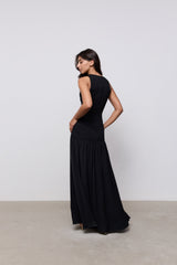 Cotton Mix Dropped Waist Maxi Dress