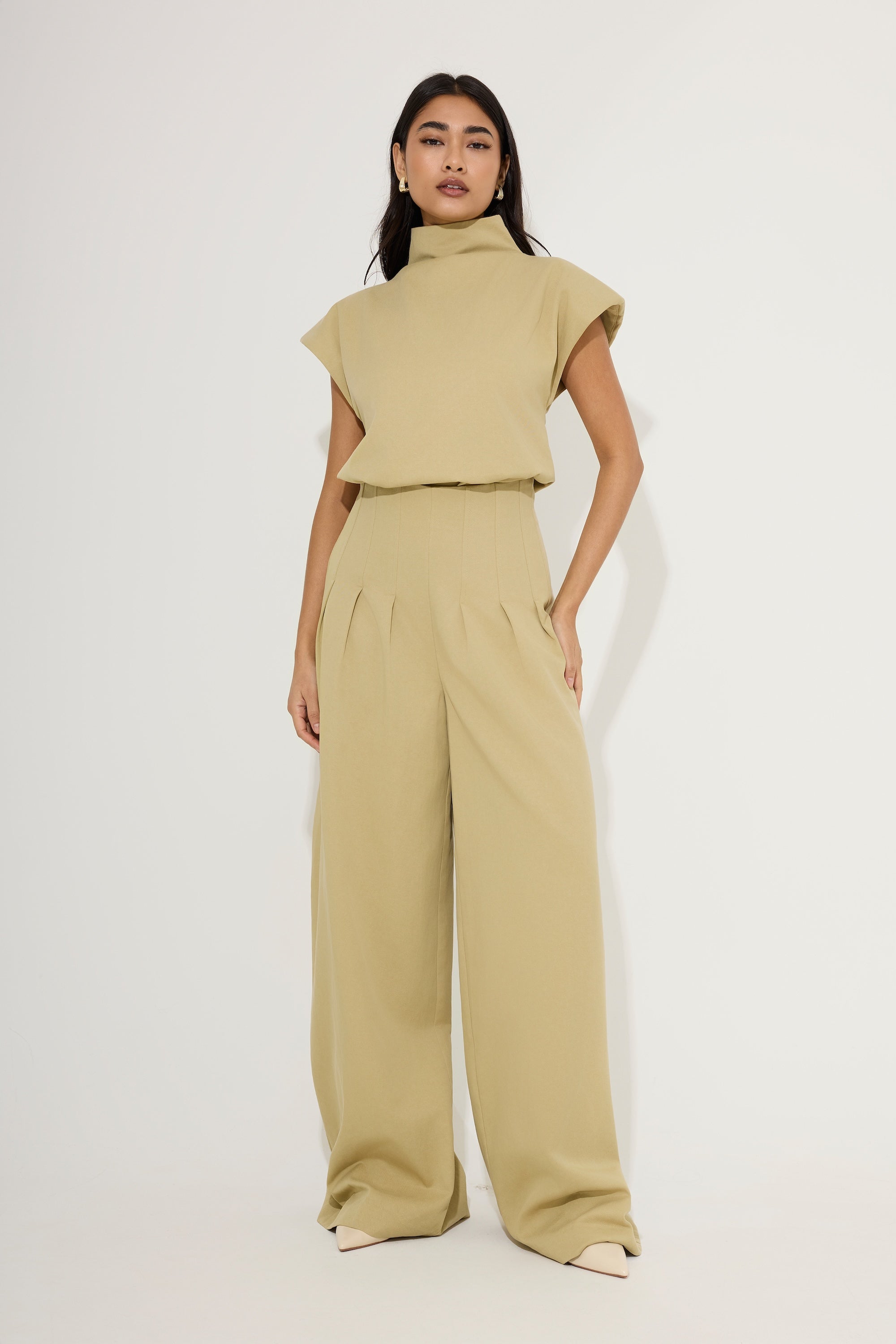 Cotton Mix High Neck Top