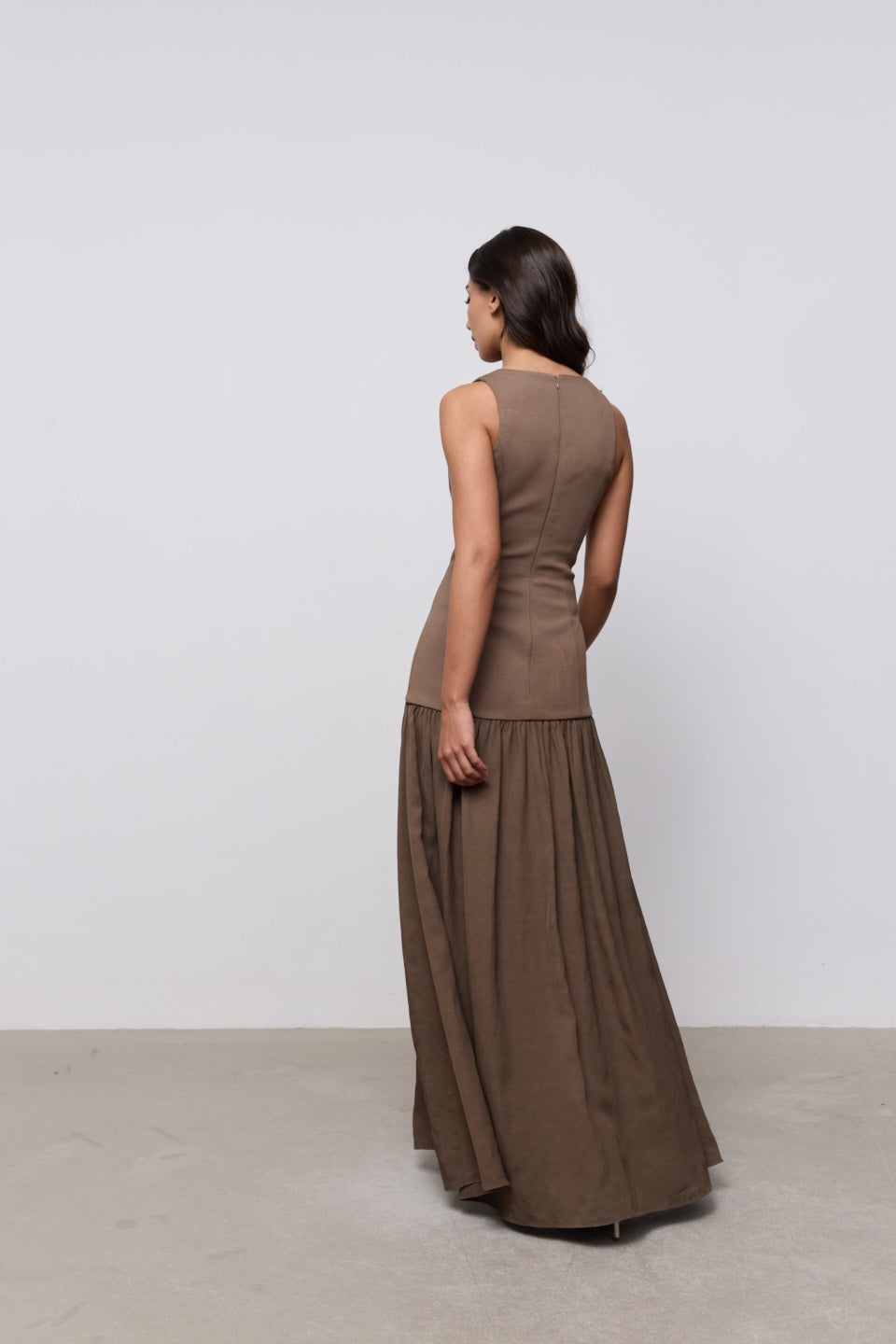 Linen Mix Dropped Waist Maxi Dress