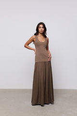 Linen Mix Dropped Waist Maxi Dress