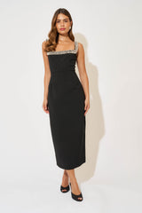 Pearl Trim Midi Dress