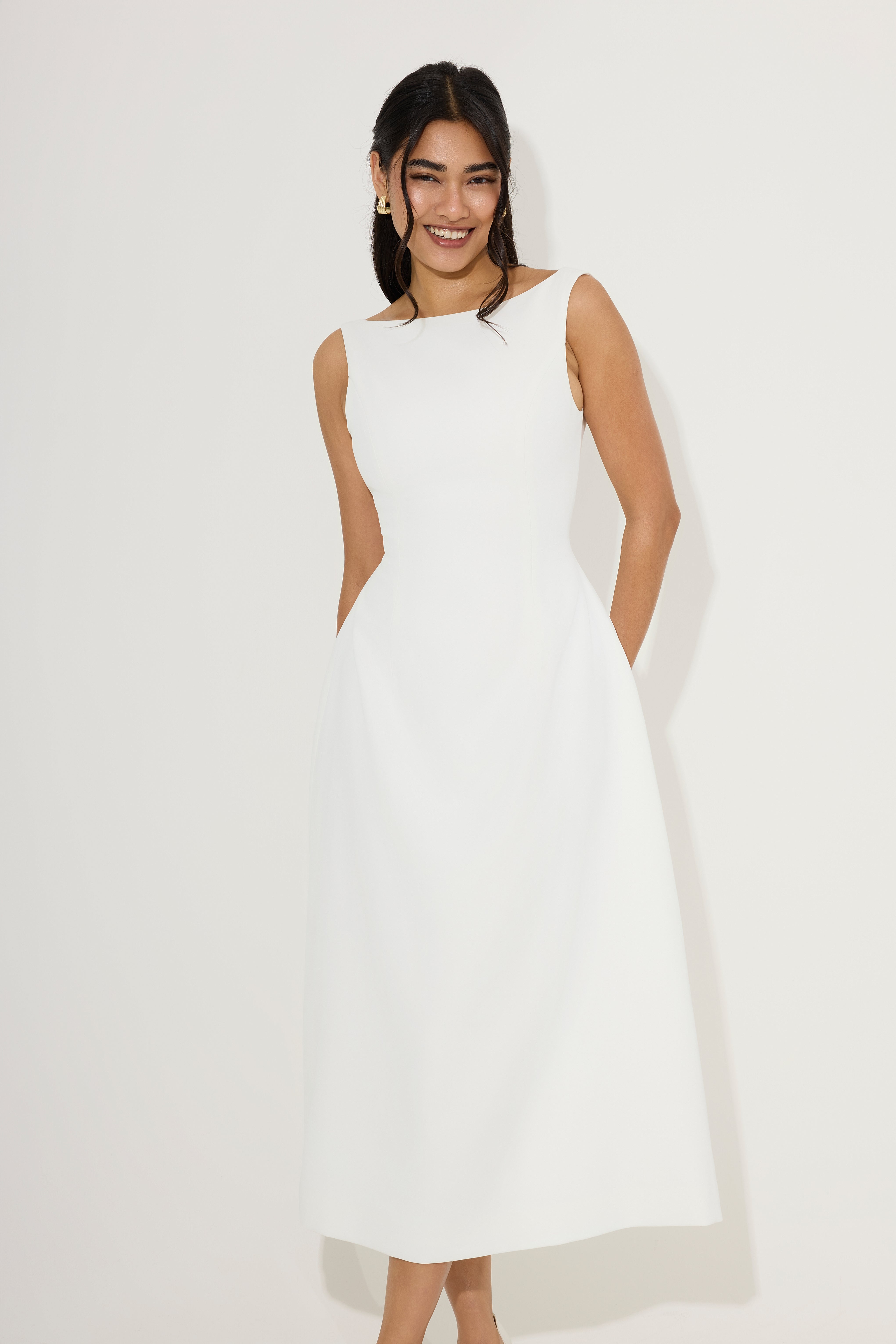 Straight Neck Midi Dress